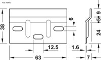Trägerplatte für Schrankaufhänger Länge 63 mm