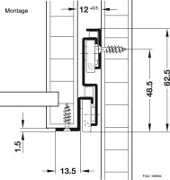 Rollenführung Vollauszug, Tragkraft bis 50 kg, aufliegende Montage Länge 650 mm