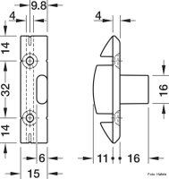 Einhängebeschlag-Set, Häfele Pacofix SF-G-L mit Rastnase