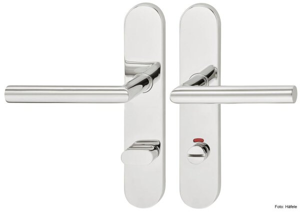 Türdrücker Langschild WC-Garnitur mit Schauscheibe, Häfele Modell LDH 2171 Edelstahl matt, rechts