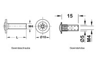 Verbindungsschraube 28-36 mm 2-teilig vernickelt 1 Stück